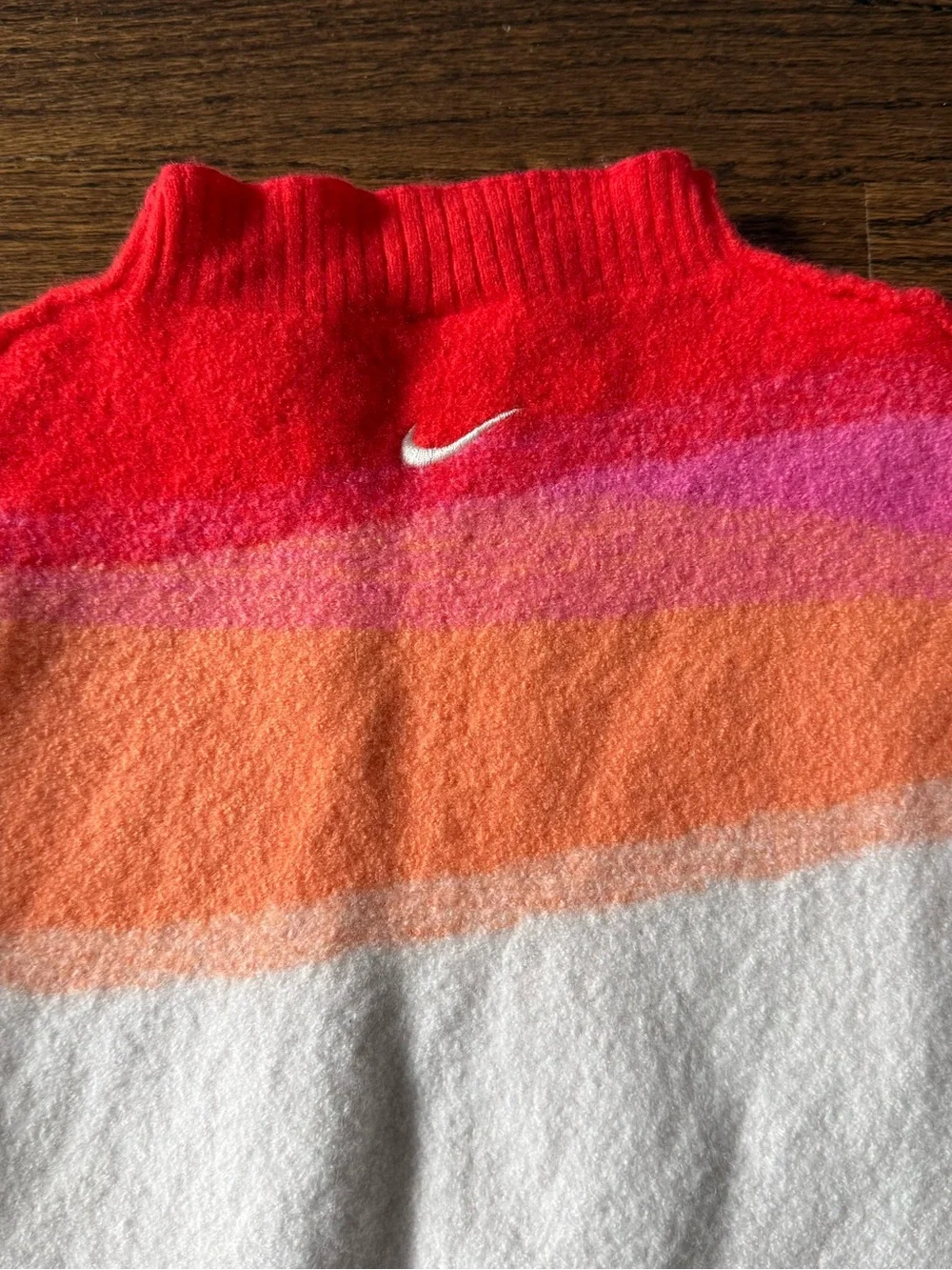Nike Yoga small Colorblock Crewneck Sweater in White, Pink, Orange & Red